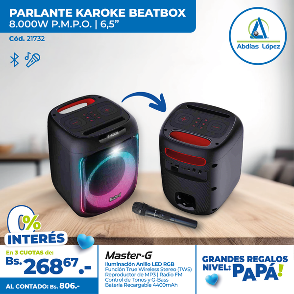 PARLANTE MASTER G ILUMINACION LED RECARGABLE