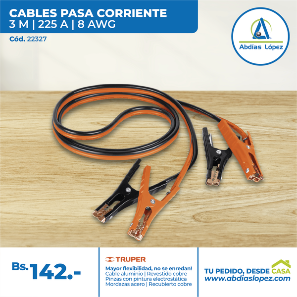 Cables pasa corriente 3 m, 225 A, 8 AWG, con funda